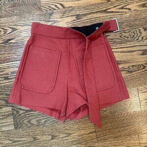 Sandro Paris High Waist Belted Shorts Pockets Rust Casual Size 36 US 4
